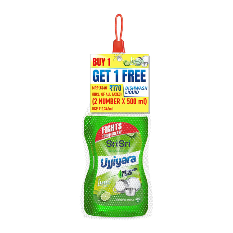 Ujjiyara Liquid Dishwash Lime,500ml x2