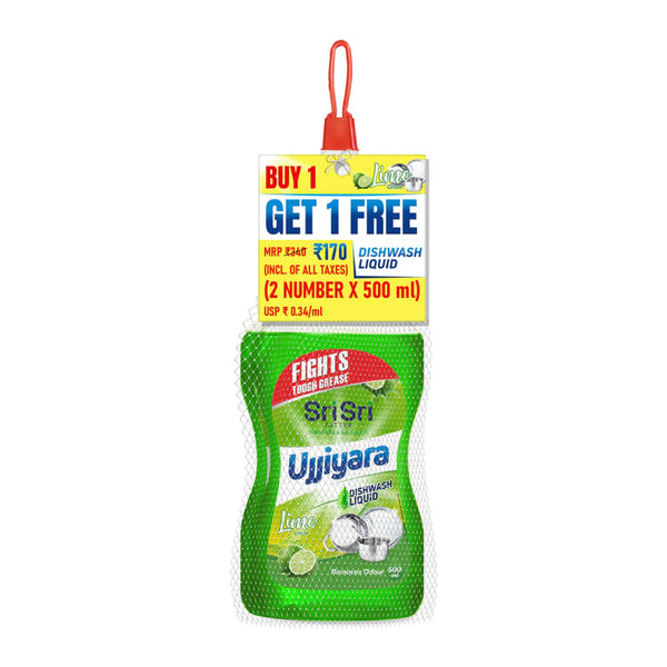 Ujjiyara Liquid Dishwash Lime,500ml x2